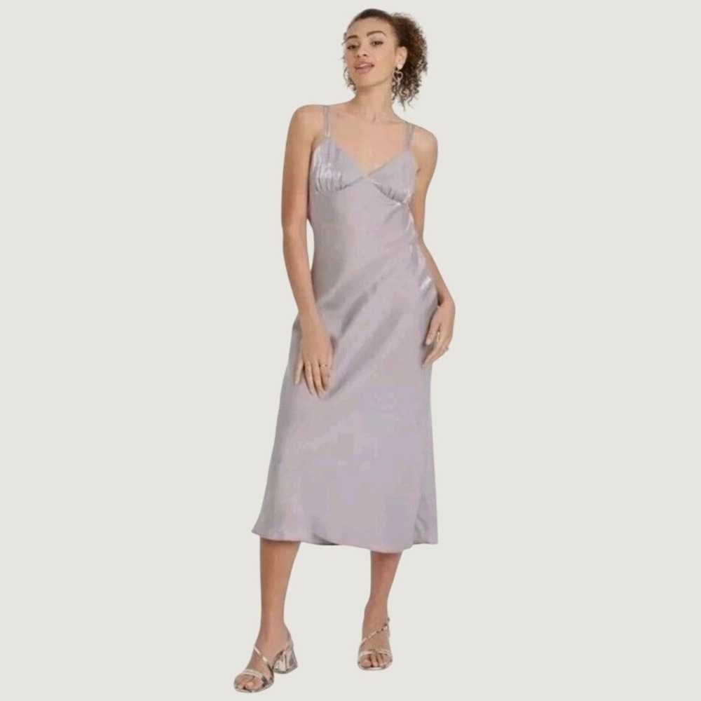 Wild Fable Iridescent Maxi Slip Dress Women's Size XL Silver Metallic NWT